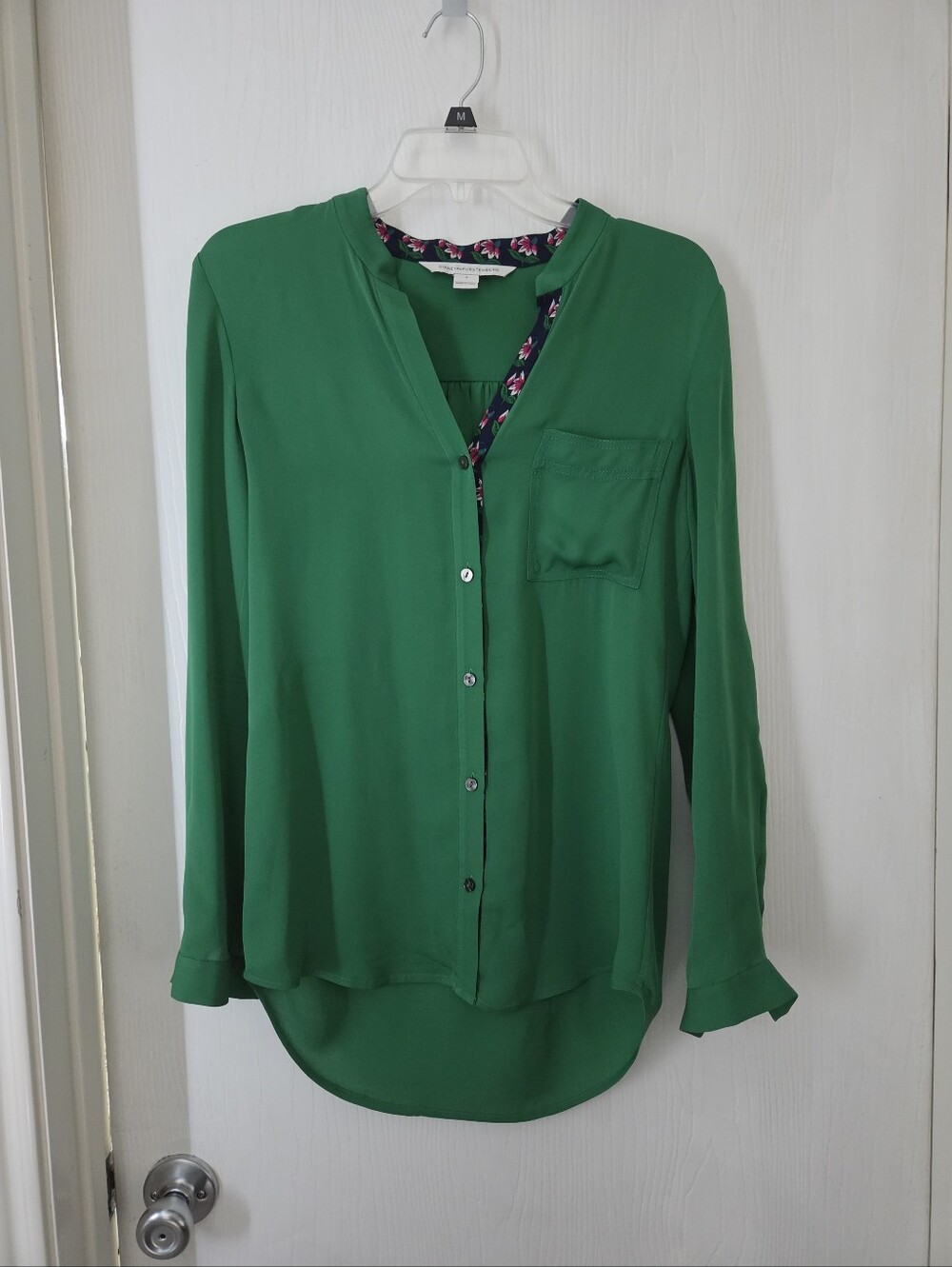 Diane Von Furstenberg Gilmore Floral Placket Silk Blouse In Emerald Sea/zen Flor